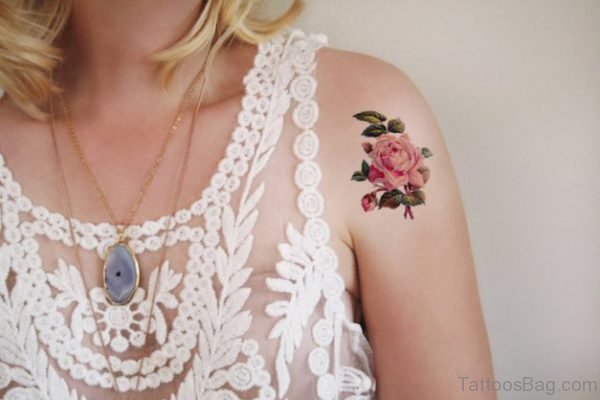 Rose Flower Tattoo On Shoulder 