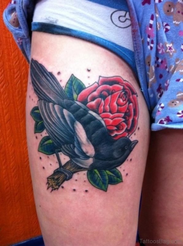 Rose Flower Tattoo On Thigh 