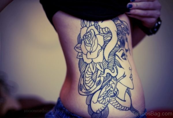 Rose Medusa Tattoo On Rib 