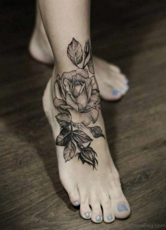 Rose Tattoo Design On Ankle 