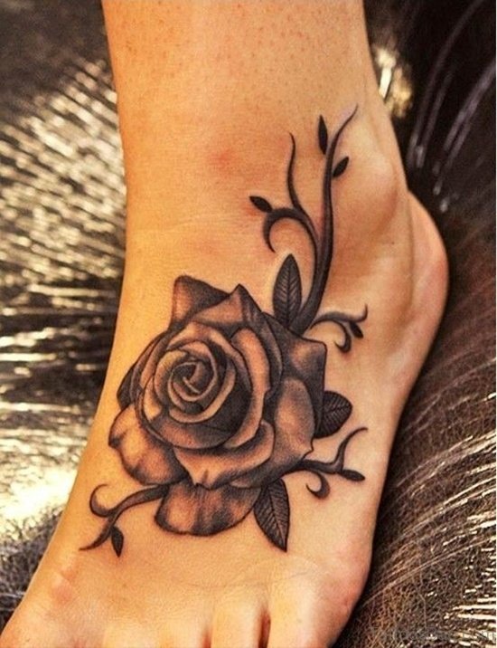 Rose Tattoo Design On Foot 