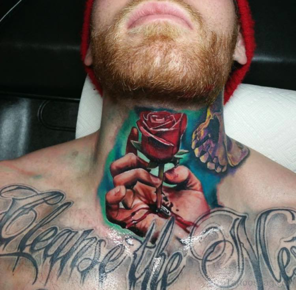Rose Tattoo Design On Neck