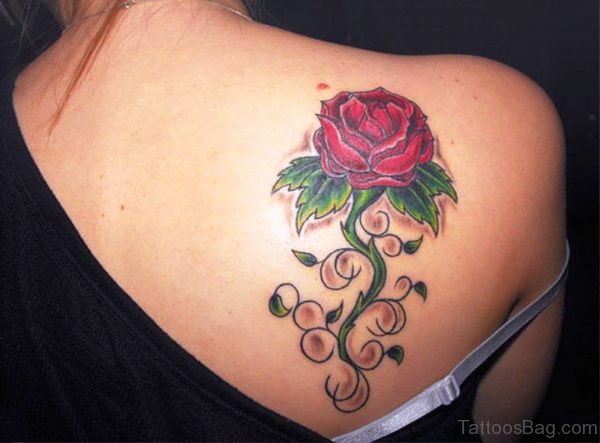 Rose Tattoo On Back Shoulder