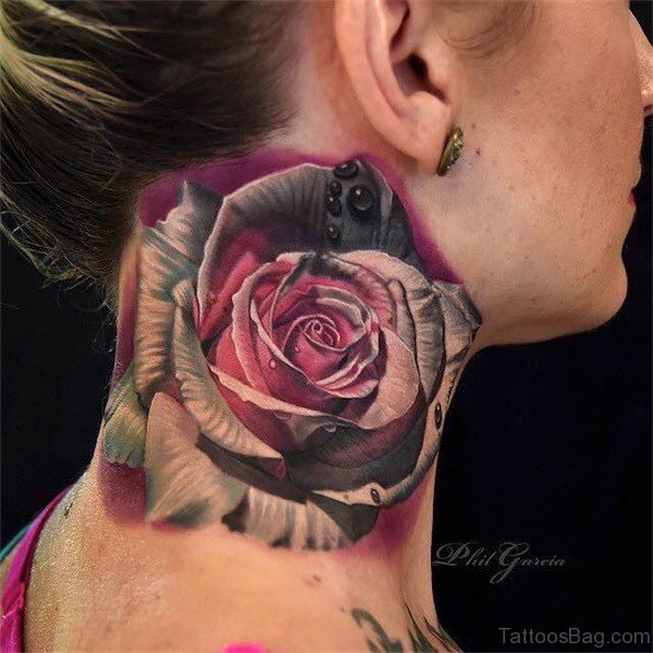 Rose Tattoo On Neck 