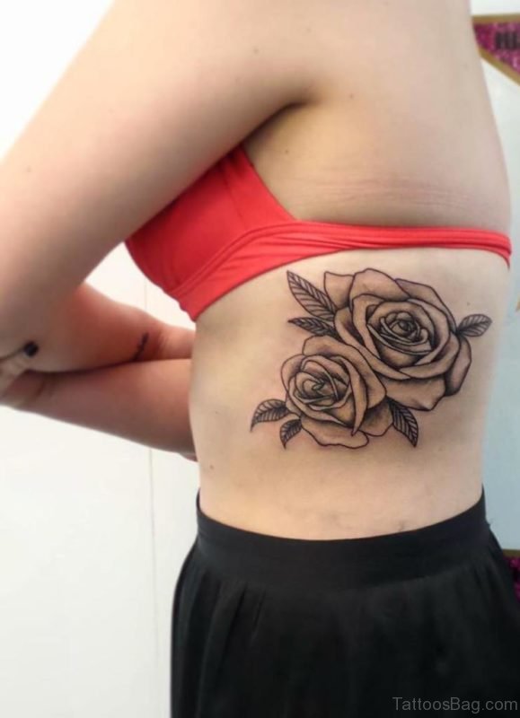 Rose Tattoo On Rib 