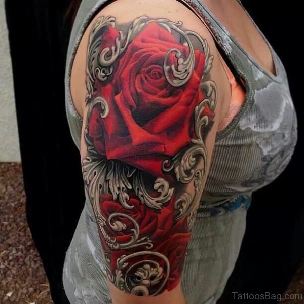 Rose Tattoo On Shoulder 