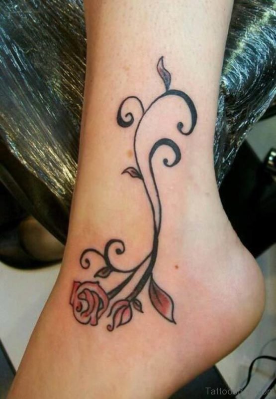 Rose Vine Tattoo On Ankle