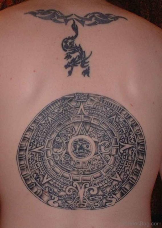 Round Aztec Tattoo On Back 