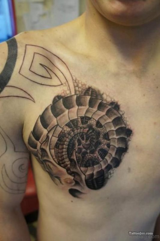 Round Mechanical Tattoo On Chest 