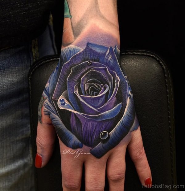 Royal Blue Rose Tattoo On Hand