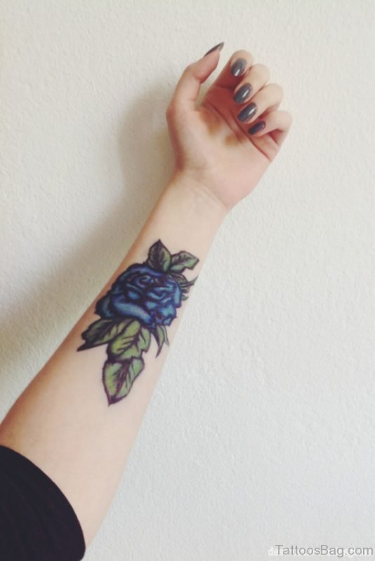 Royal Blue Rose Tattoo On Wrist