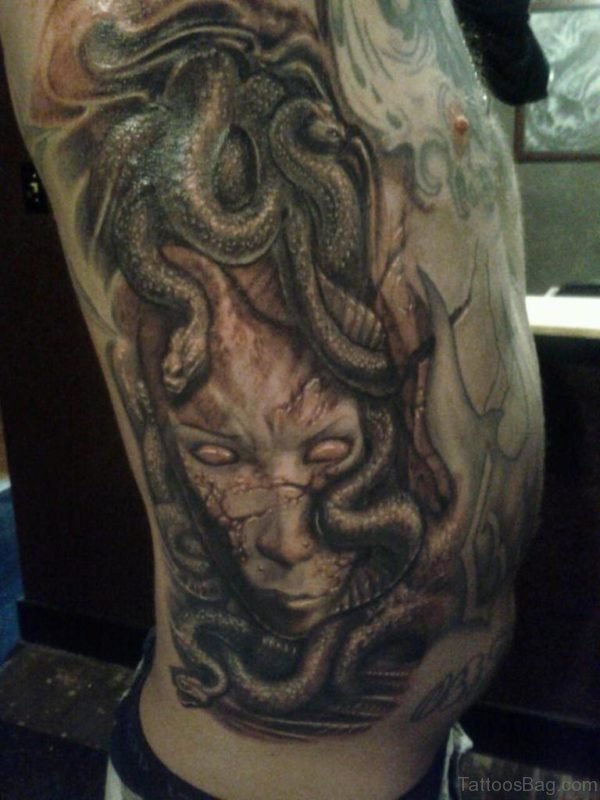 Scary Medusa Tattoo On Rib 