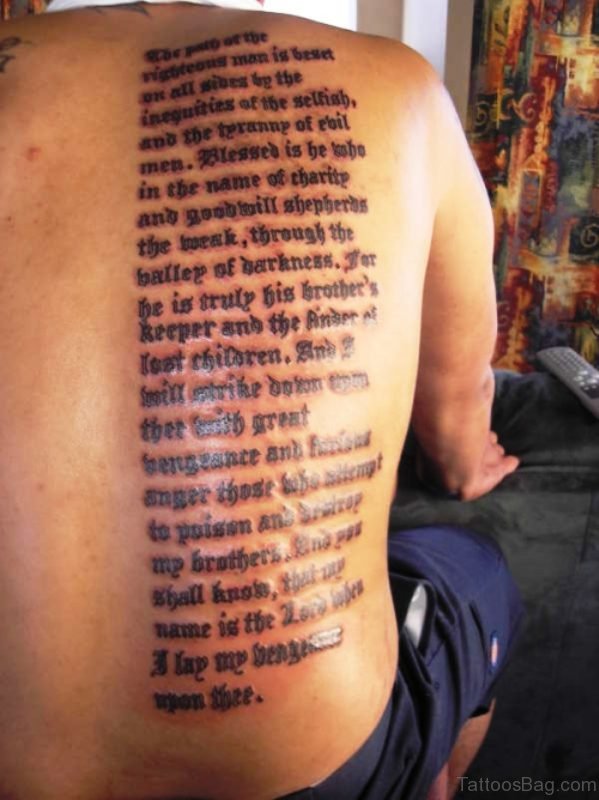 Scroll Wording Tattoo On Back