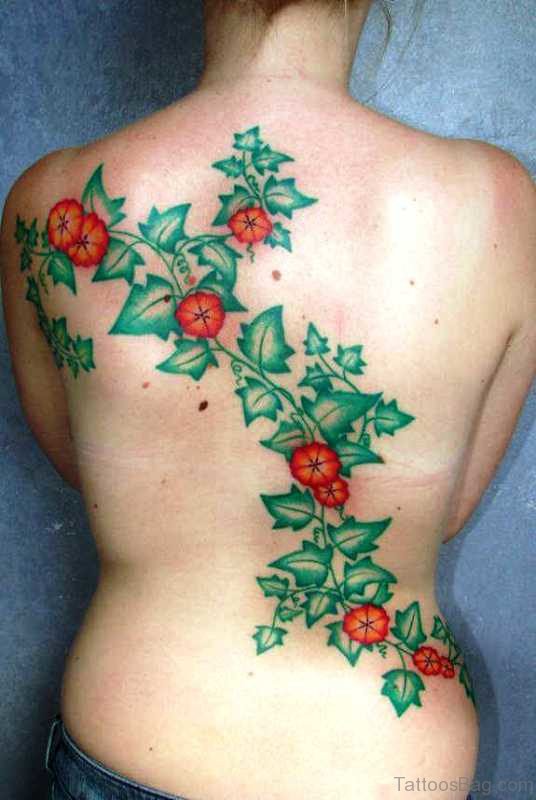 Sea Green Vine Tattoo On Back