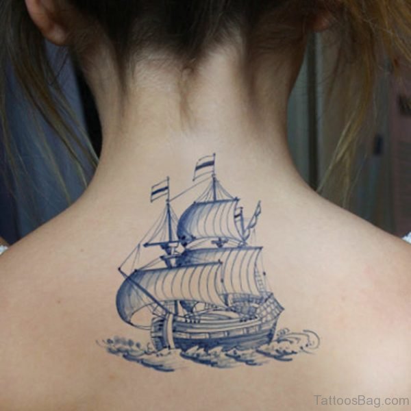 Ship Tattoo Design On Nape 