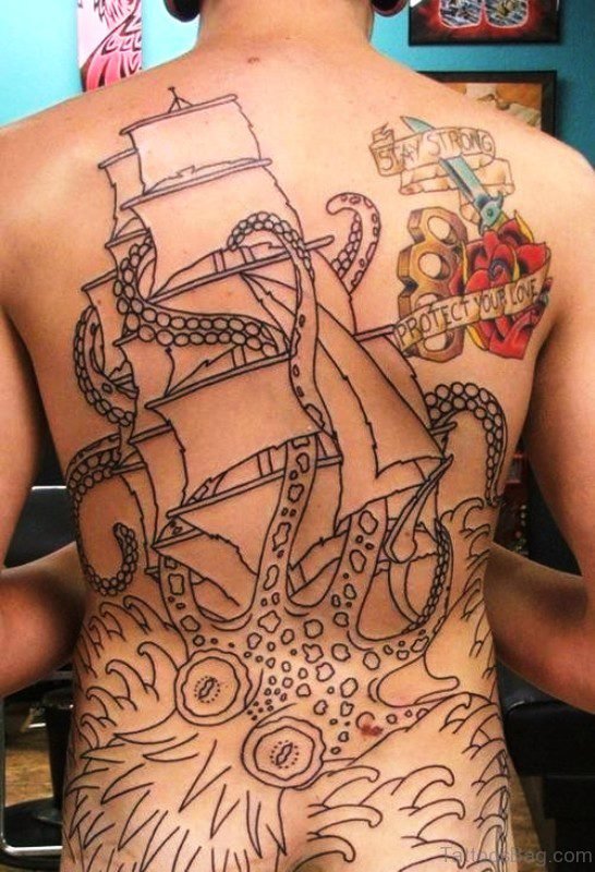 Ship Tattoo On Back