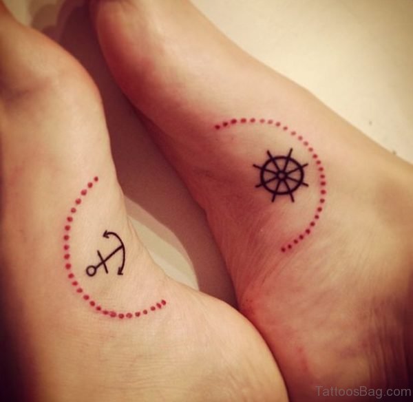 Ship Wheel And Anchor Tattoo On Foot 