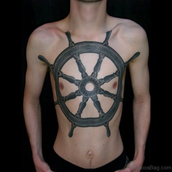 Ship Wheel Tattoo On Chest