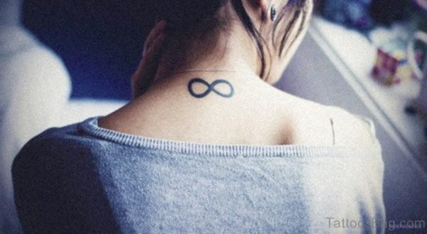 Simple Black Ink Nice Infinity Symbol Tattoo On Nape