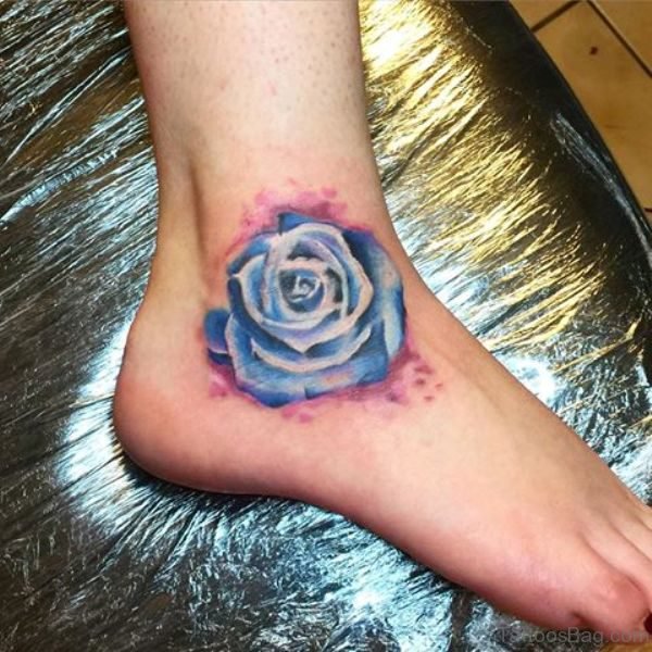 Simple Blue Rose ANkle Tattoo