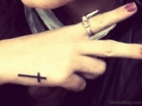 Simple Cross Tattoo On Hand
