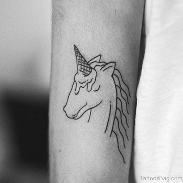 Simple Outline Unicorn Tattoo On Arm