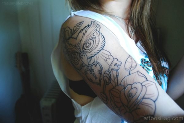 Simple Owl Shoulder Tattoo