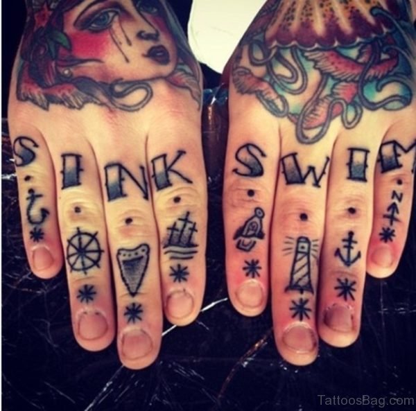 Sink Swim Tattoo On Finger