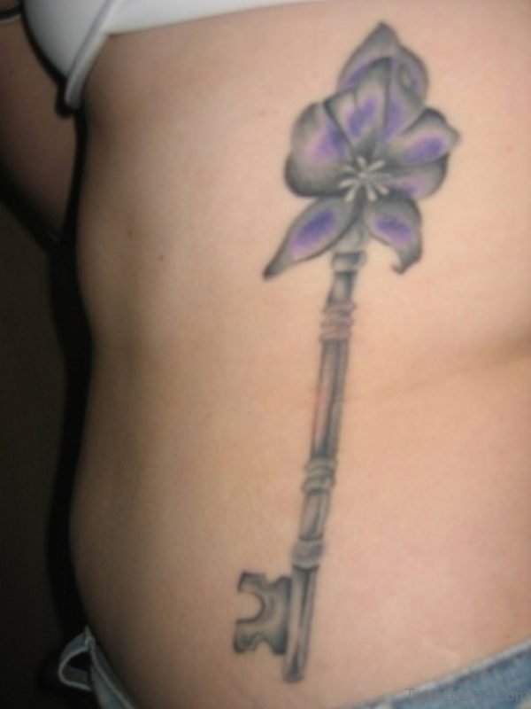 Skeleton Key Tattoo On Side Rib Side