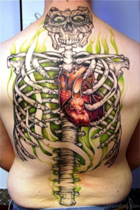 Skeleton With Heart Tattoo Design