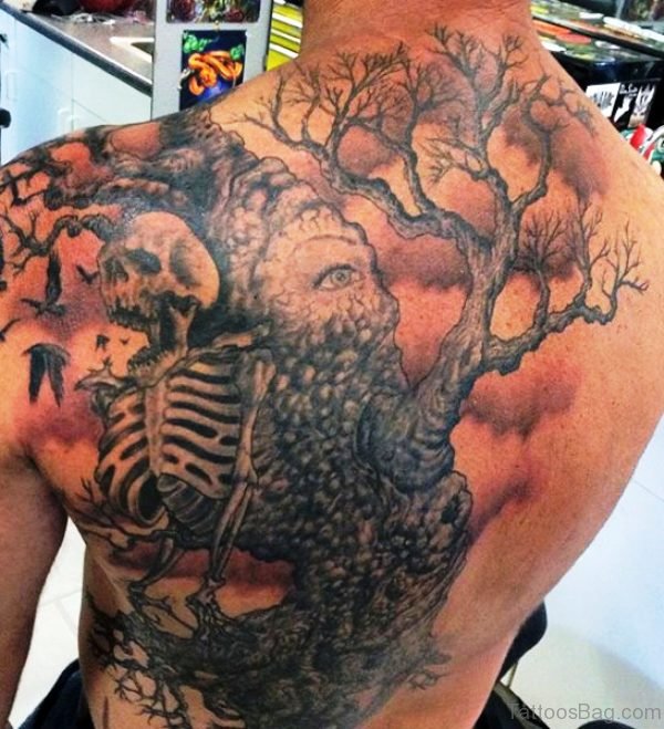 Skeleton With Tree Tattoo On Back