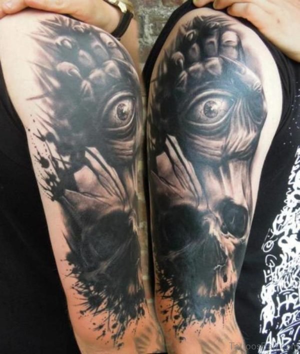 Skull And Eye Tattoo On Shoulder