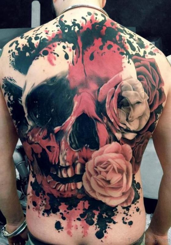 Skull And Rose Tattoo Design On Chest 