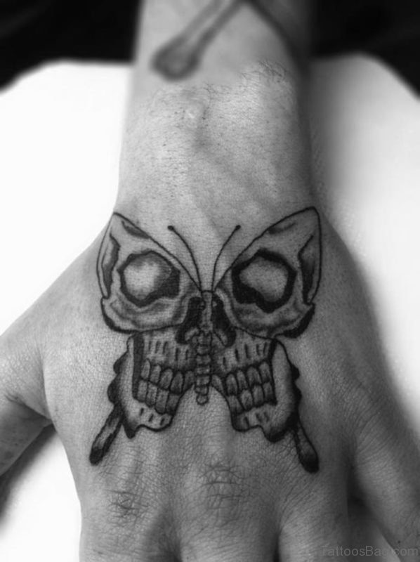 Skull Butterfly Tattoo On Hand