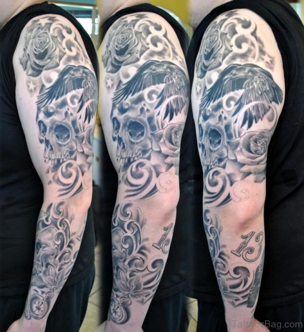 Skull Tattoo Design On Full Sleeve