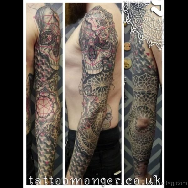 Skull Tattoo Design On Full Sleeve 