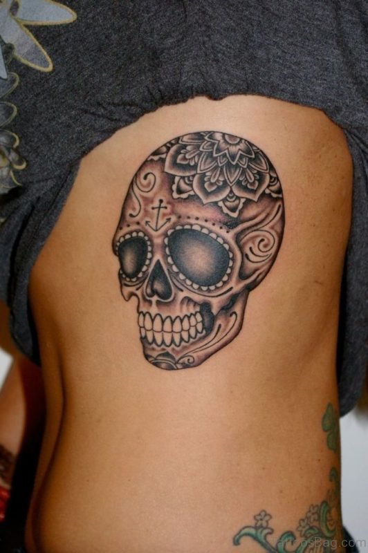 Skull Tattoo Design On Rib 