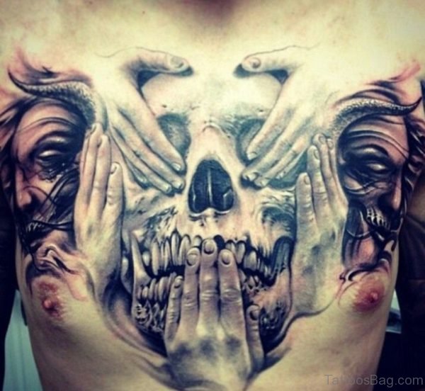 Skull Tattoo On Chest 