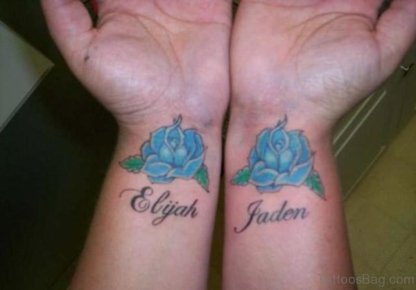 Sky Blue Rose Wrist Tattoo