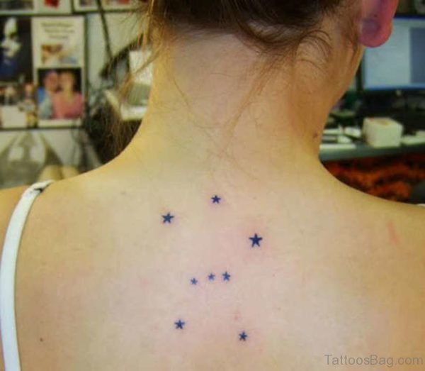 Small Blue Stars Tattoo On Neck 