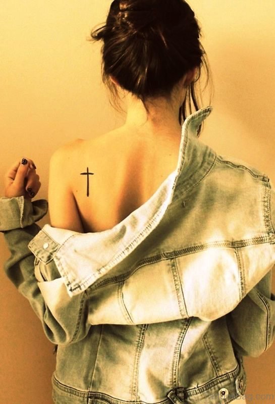 Small Cross Tattoo On Back Shoulder