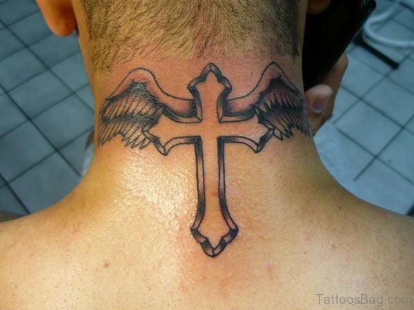 Small Cross Tattoo On Nape 