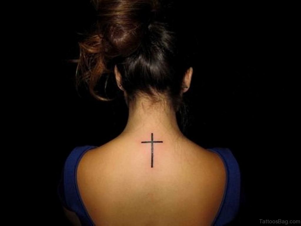 Small Cross Tattoo on Back of Neck - wide 2