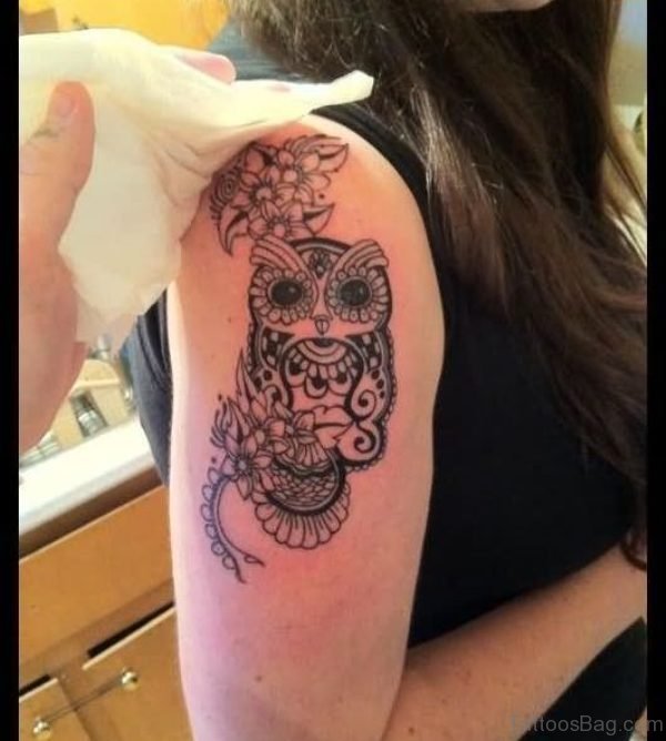 Small Owl Tattoo On Right Shoulder