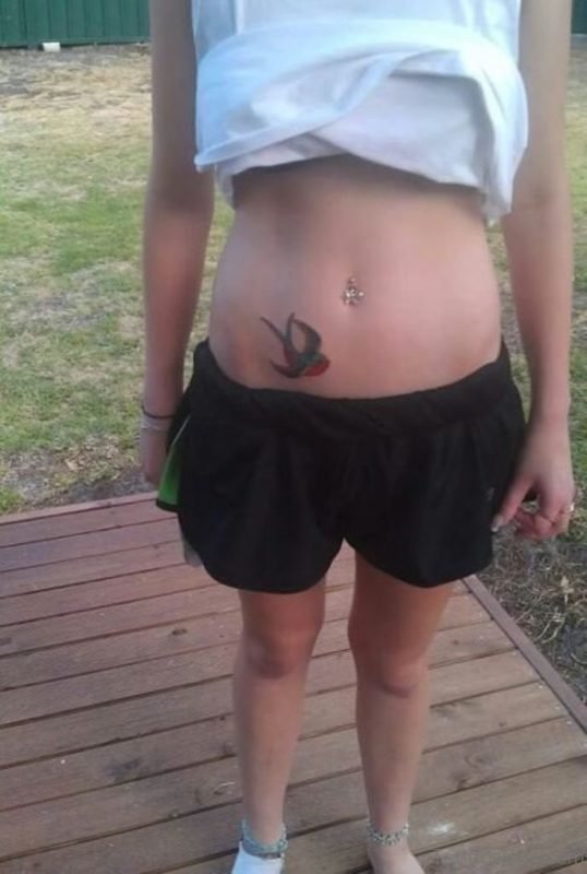 Small Swallow Tattoo On Hip
