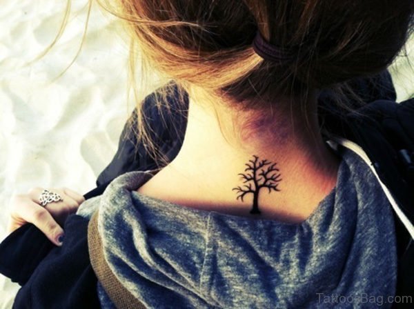 Small Tree Tattoo On Back Neck