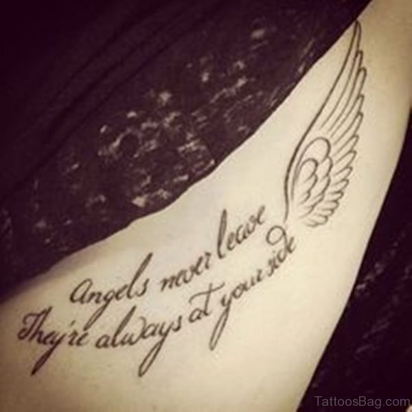 Small Wingd And Wording Tattoo