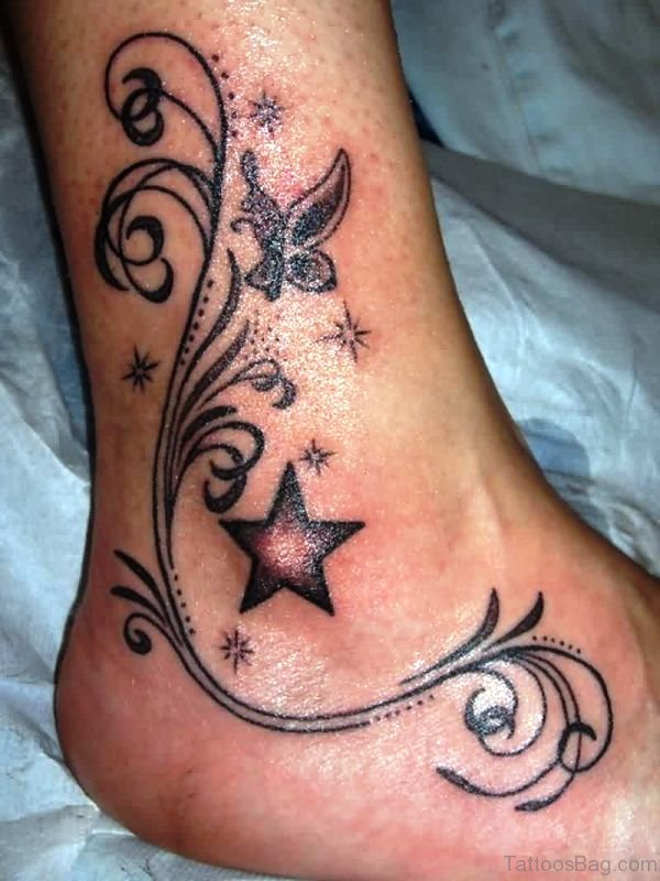Sparkling Star Tattoo On Ankle
