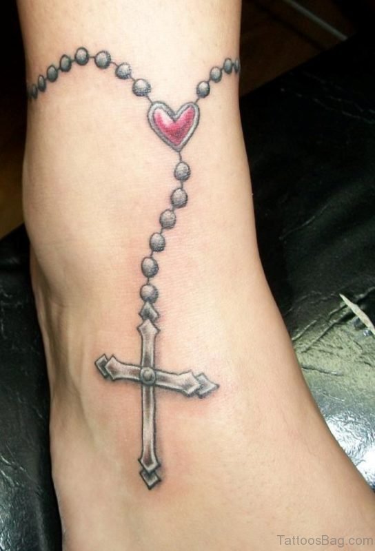 Star Heart Rosary Ankle Tattoo Design