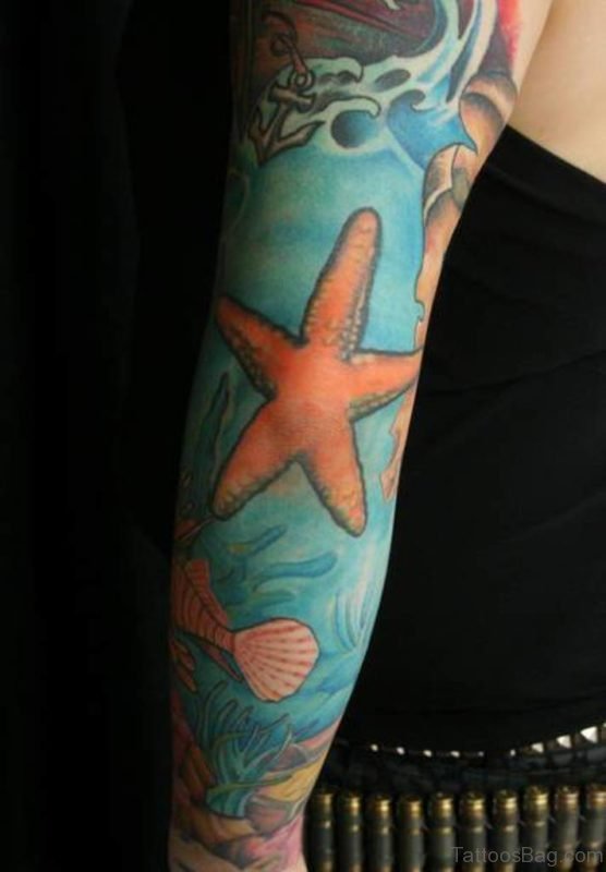 Starfish Tattoo On Full Sleeve